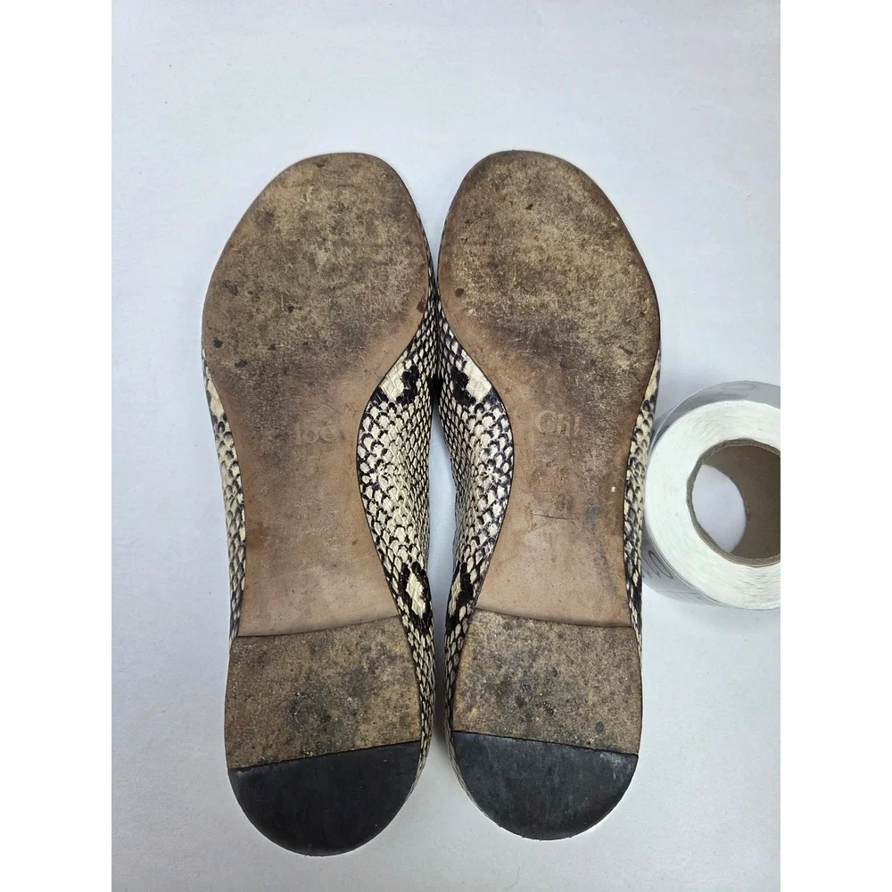 Chloé Lauren Snakeskin Scalloped Ballet Flats Brown Cream EU 37 US 7